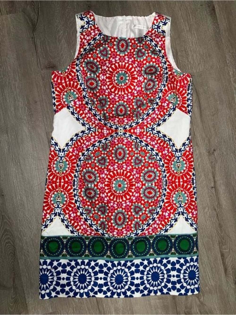 London Times Red Multicolor Sleeveless Geometric Shift Dress